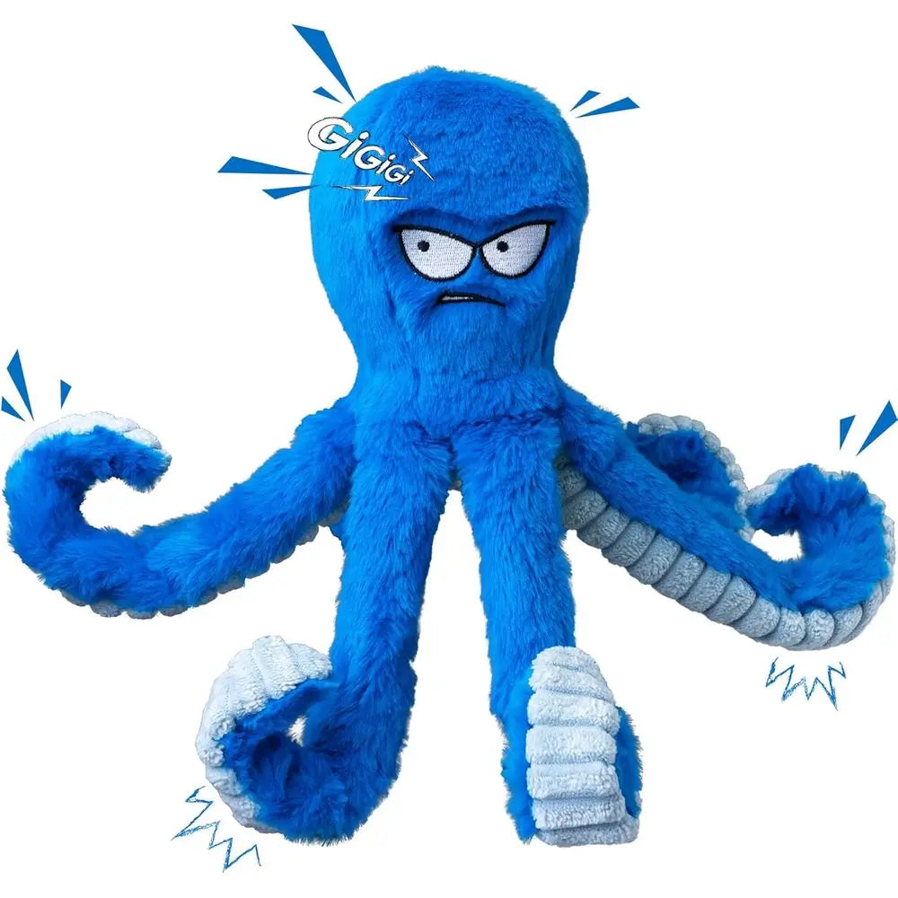 Tough Dog Toys, Stued Chew Large Dog Toys to Keep Them Busy, Interactive Squeaky Tug o War De Toy, Crinkle Blue Plus