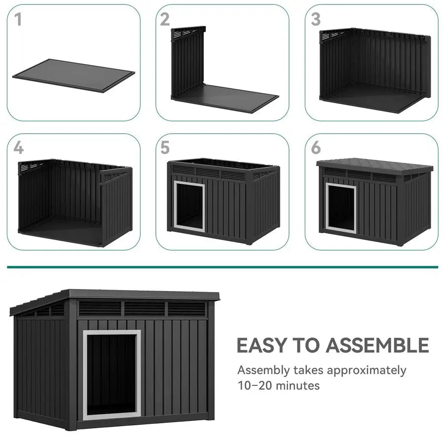 Plastic Dog House, Indoor amp Outdoor Dog Kennel with LiftUp Sloping Roof, Waterproof amp Ventilated for Small to Medium Dogs, E