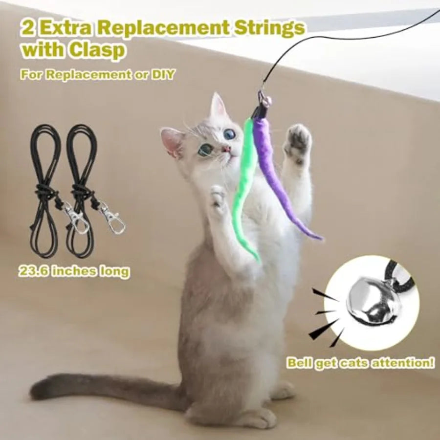 Cat Toys for Indoor Cats, Interactive Cat Toy 2PCS Retractable Wand Toy and 9PCS Cat Feather Toys Refills, Funny Kitten Toys Ca