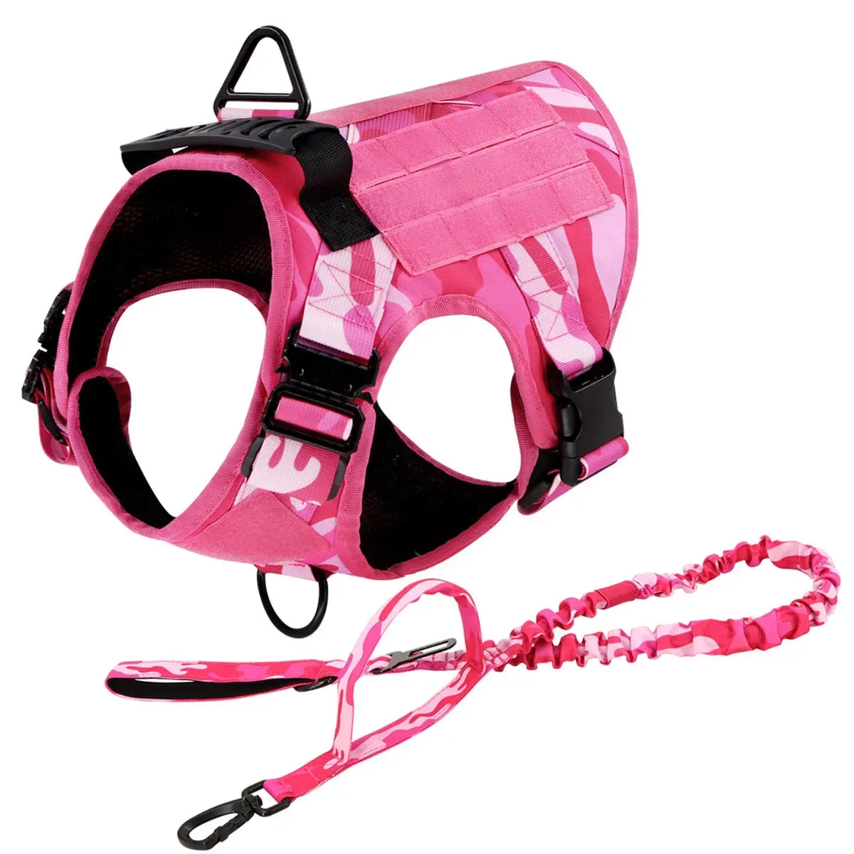 Pink Camo Dog Harness Service Dog Vest for Large Breed Dogs Adjustable Molle Vest Molle Vest with Patchs Hook and Loop Panel