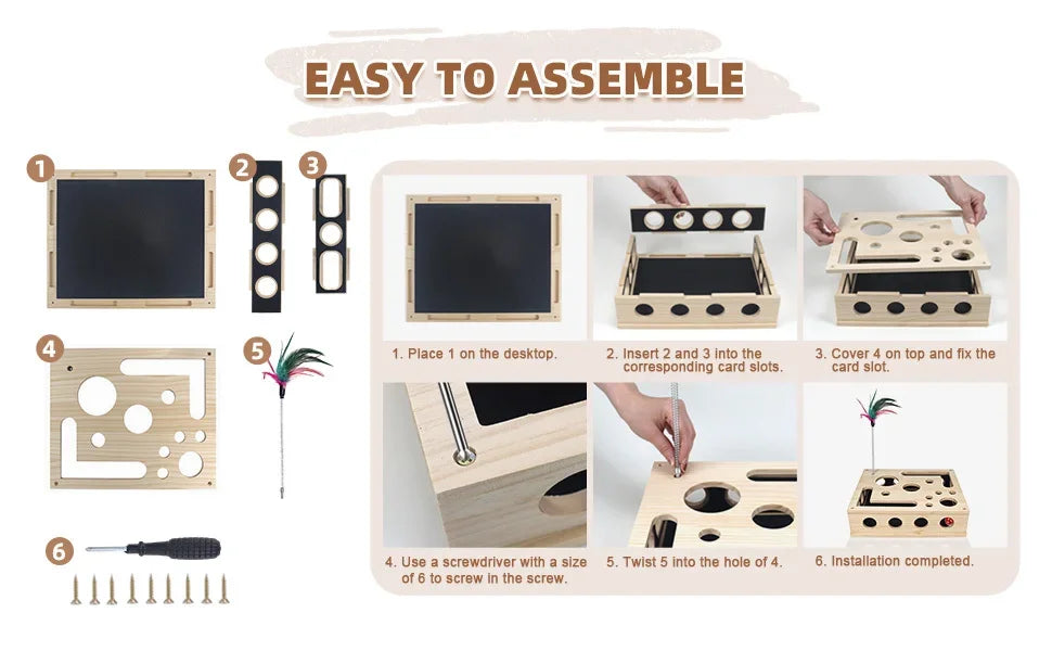 A Set Contains 10pcs Cat Nail File Enrichment Box, Interactive Scratch Puzzle Maze Toy W/ Cat Wand & 3 Bell Balls (Stress-Free N