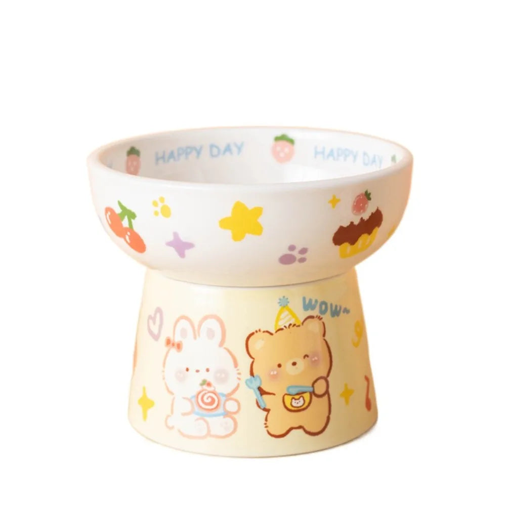 Food Dispenser Ceramic Cat Bowl Cute Creative Dog Food Feeding Basin Non-slip Anti Tipping Pet Drinking Feeder Neck Protection