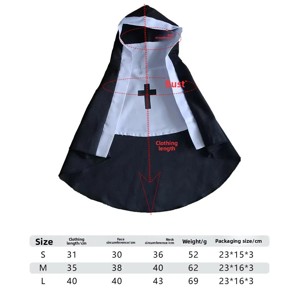 Pet Nun Costume Funny Cosplay Outfit with Cross for Cats And Dogs Halloween Party Dress up Clothes for Small to Medium Puppy