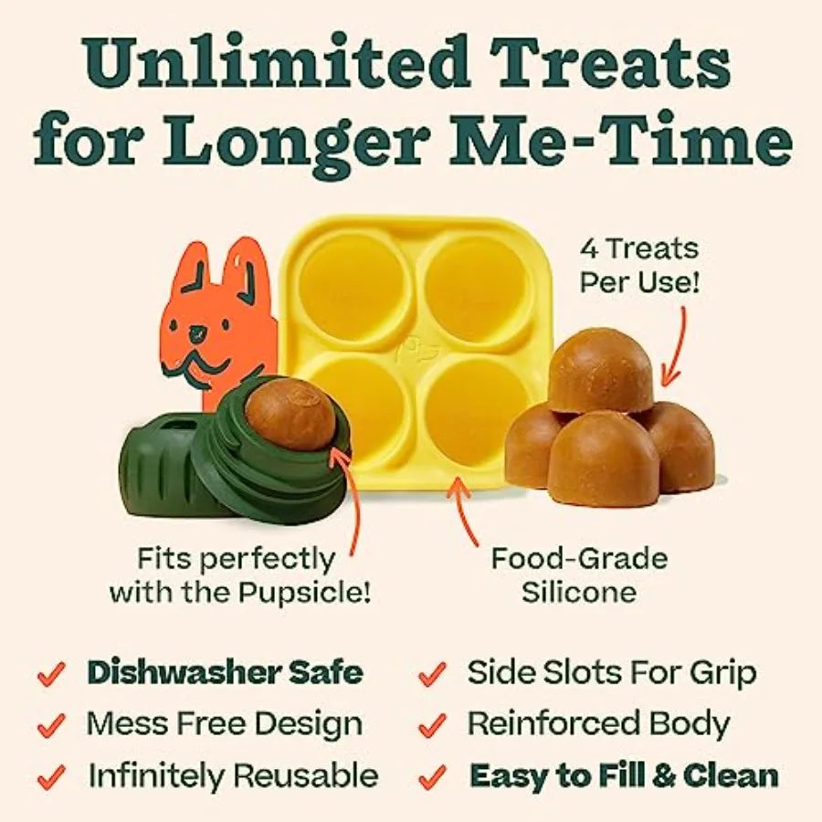 Pupsicle and Treat Tray - Long-Lasting Interactive Dog Ball Toy and Silicone Dog Treat Mold - Keep Your Pup Busy - Easy to Clea