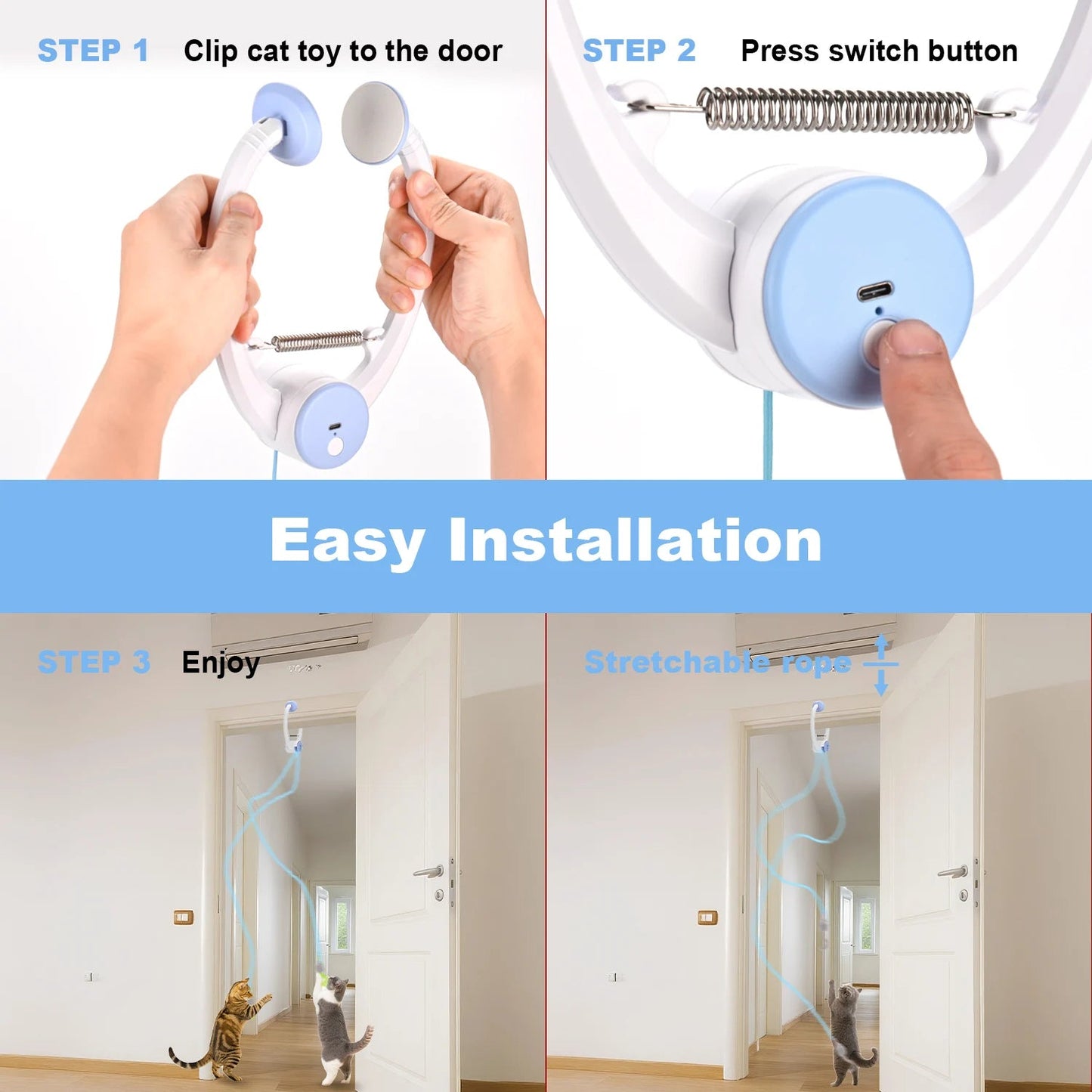 Cat Toys Electric Door Hanging Cat Toy Interactive Cat Toy USB Rechargeable Self Play Toy Retractable Kitten Toys - Barking & Purrfectly Happy