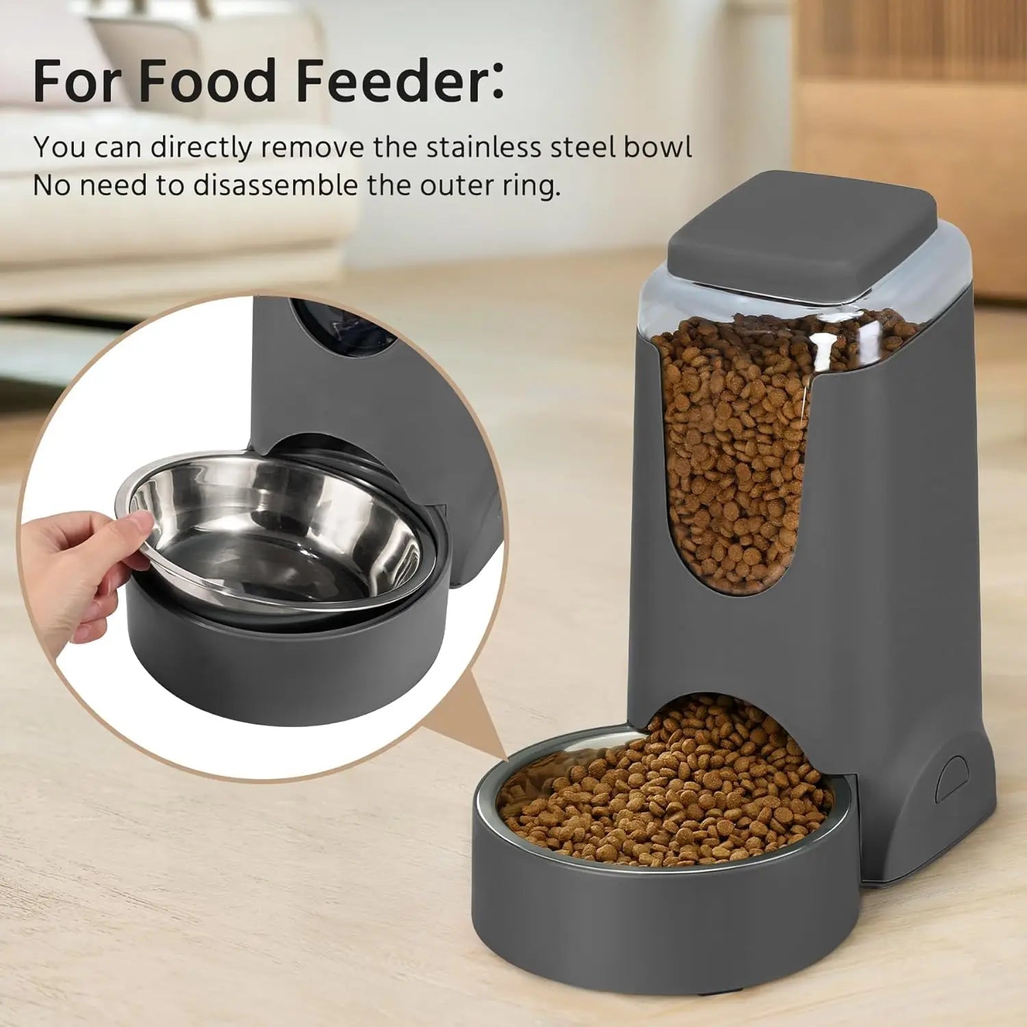 2-Pack Automatic Cat Feeder & Stainless Steel Water Dispenser for Small Medium Pets, 1 Gallon x 2, Gray - Barking & Purrfectly Happy