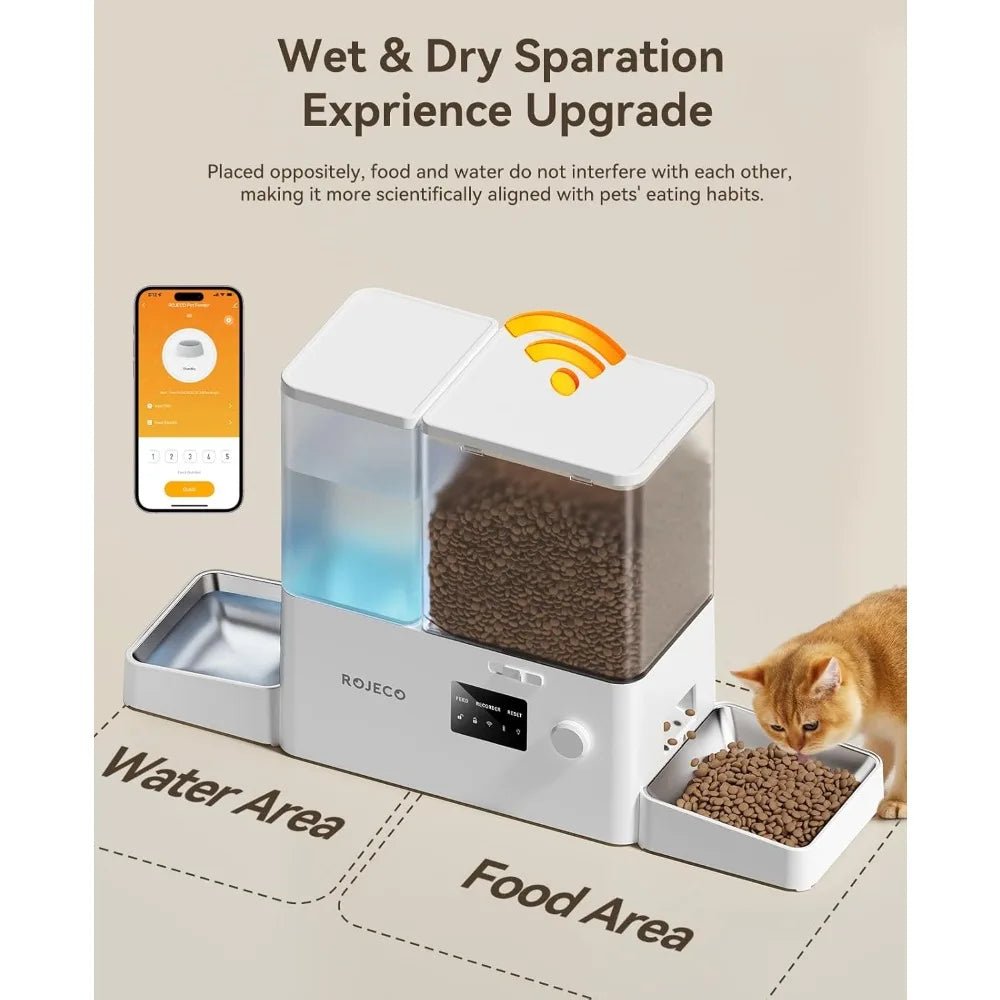 36Cups/8.5L WiFi Automatic Cat Feeder & Water Dispenser, Stainless Steel Bowls, 2-in-1, Large Capacity, APP Control, for Pets - Barking & Purrfectly Happy