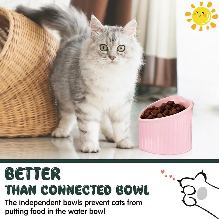 4 Pcs Elevated Cat Food Bowls, Ceramic Raised Cat Bowls, Shallow, Less Digestion Issues, Anti Vomiting, No Stress for Food and W - Barking & Purrfectly Happy