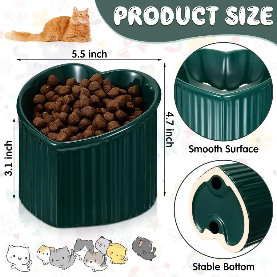 4 Pcs Elevated Cat Food Bowls, Ceramic Raised Cat Bowls, Shallow, Less Digestion Issues, Anti Vomiting, No Stress for Food and W - Barking & Purrfectly Happy