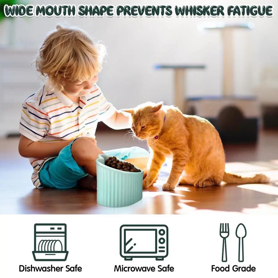 4 Pcs Elevated Cat Food Bowls, Ceramic Raised Cat Bowls, Shallow, Less Digestion Issues, Anti Vomiting, No Stress for Food and W - Barking & Purrfectly Happy