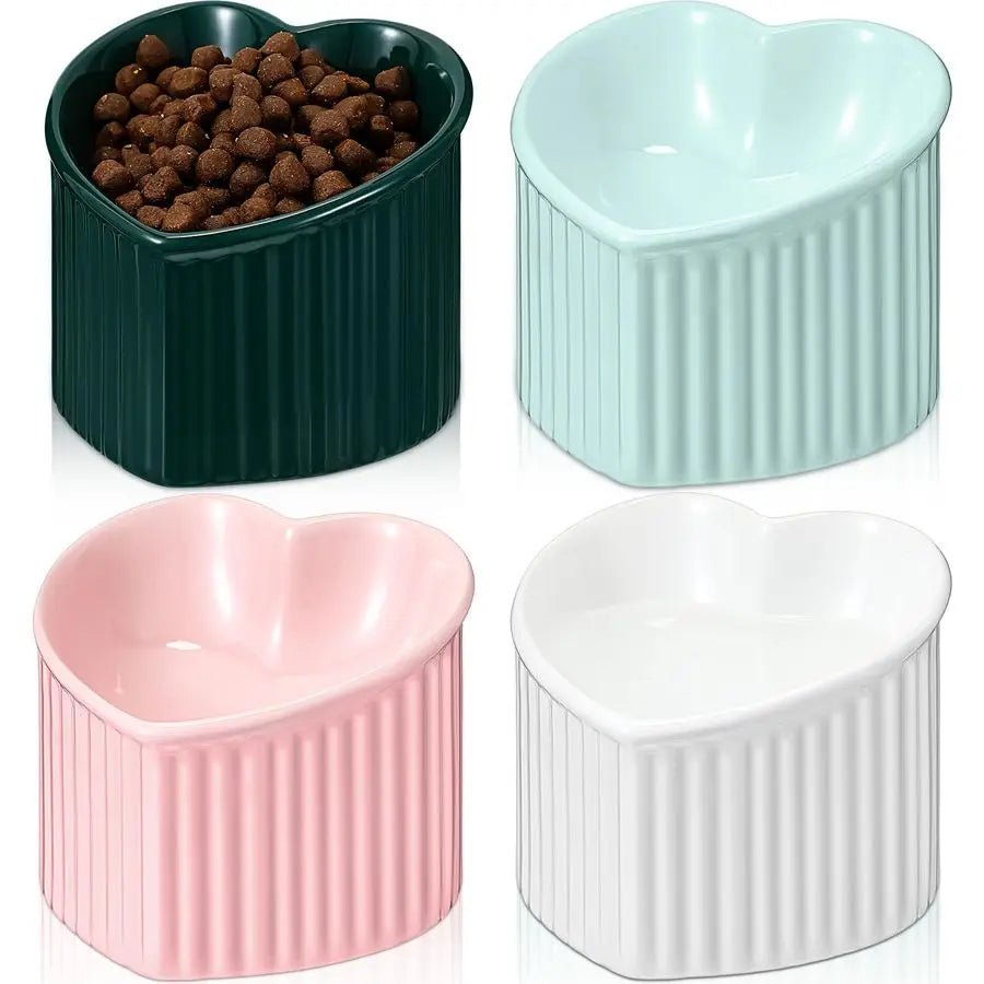 4 Pcs Elevated Cat Food Bowls, Ceramic Raised Cat Bowls, Shallow, Less Digestion Issues, Anti Vomiting, No Stress for Food and W - Barking & Purrfectly Happy