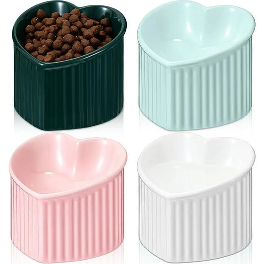 4 Pcs Elevated Cat Food Bowls, Ceramic Raised Cat Bowls, Shallow, Less Digestion Issues, Anti Vomiting, No Stress for Food and W - Barking & Purrfectly Happy