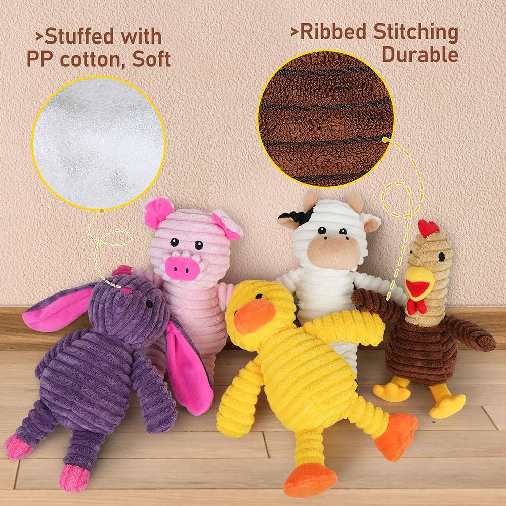 5 Pack Dog Toys Plush Dog Squeaky Toys, Assortment Value Bundle Animal Pet Toy for Small Medium Large Dogs, Stuffed Puppy Chew - Barking & Purrfectly Happy