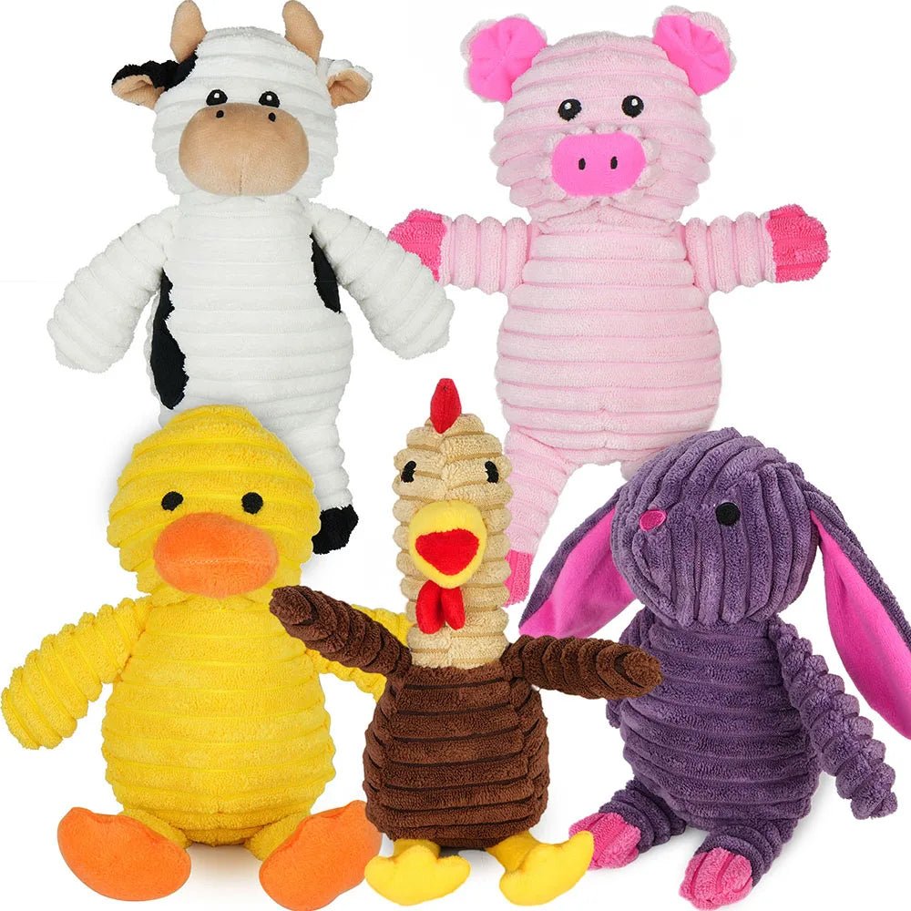 5 Pack Dog Toys Plush Dog Squeaky Toys, Assortment Value Bundle Animal Pet Toy for Small Medium Large Dogs, Stuffed Puppy Chew - Barking & Purrfectly Happy