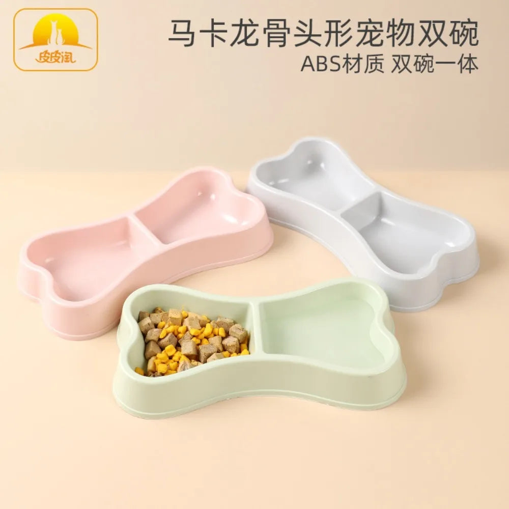 Macaron Bone Shaped Double Pet Bowls Food Water Feeder Dish Durable Non Slip Puppy Cat Feeding Supplies