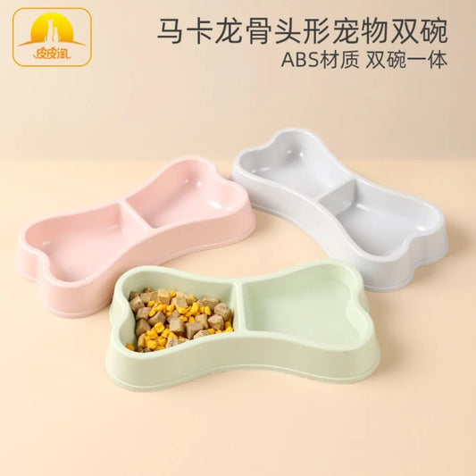 Macaron Bone Shaped Double Pet Bowls Food Water Feeder Dish Durable Non Slip Puppy Cat Feeding Supplies