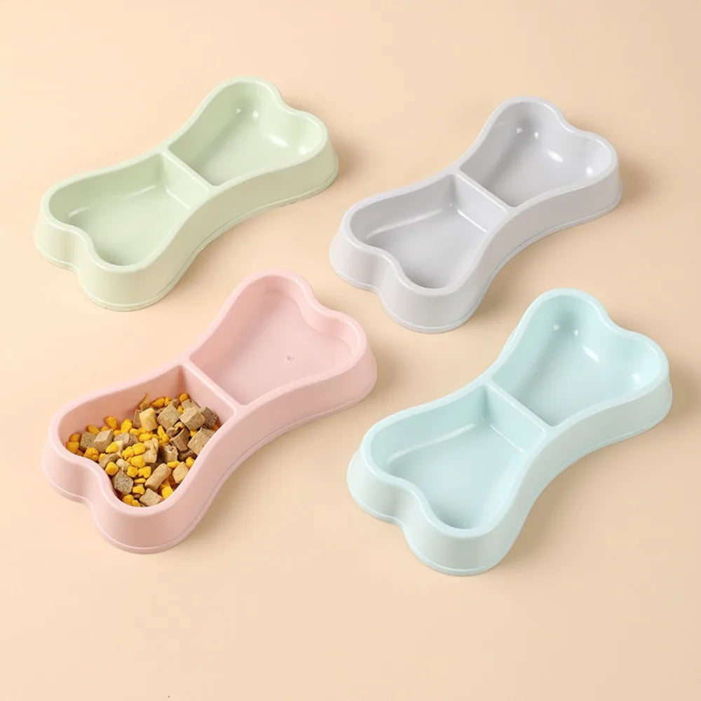 Macaron Bone Shaped Double Pet Bowls Food Water Feeder Dish Durable Non Slip Puppy Cat Feeding Supplies