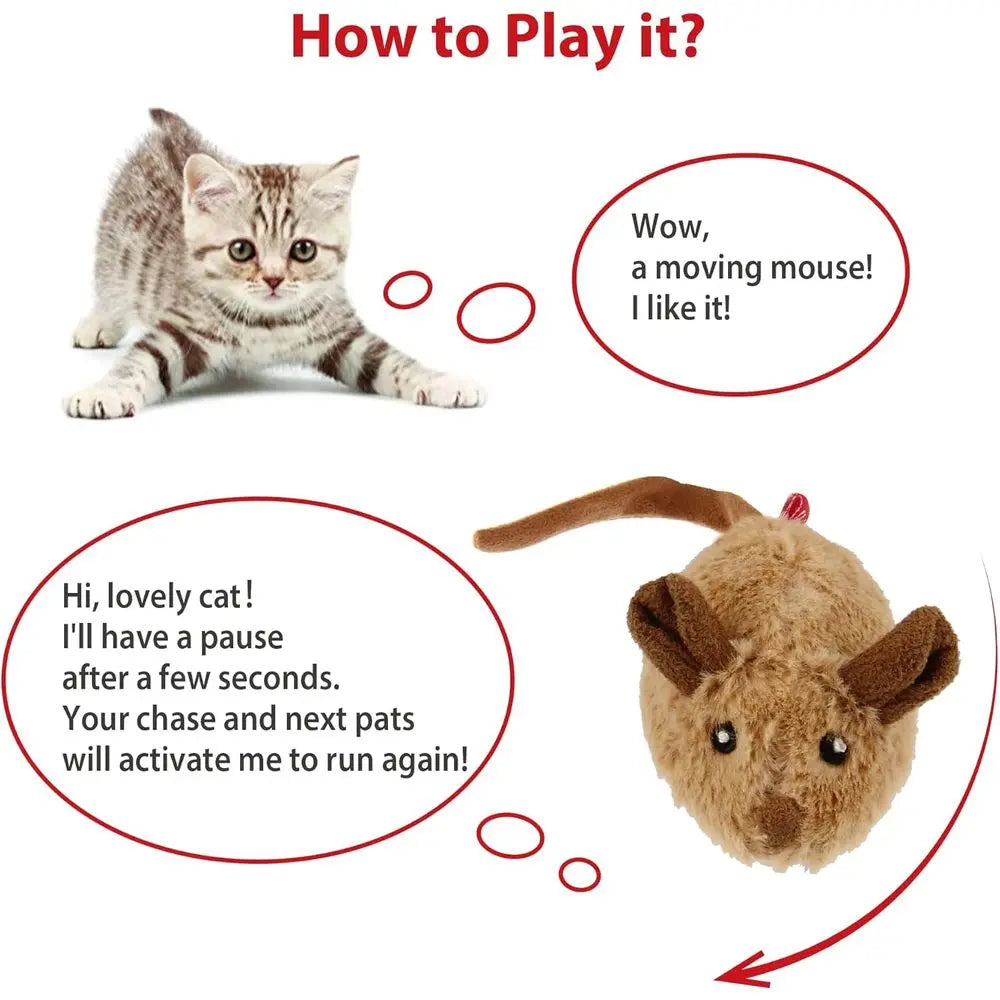 Interactive Cat Toy Mouse, Moving Automatic Cat Toys Mice with Furry Tail, Automatic Squeaky Cat Toys for Kitten Indoor/Outdoor