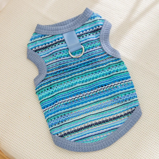 Striped Dog Vest with D-Ring and Breathable Eyelet Design Perfect Summer and Spring Clothes for Small Dogs and Cats Stylish