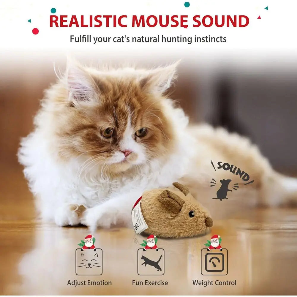 Interactive Cat Toy Mouse, Moving Automatic Cat Toys Mice with Furry Tail, Automatic Squeaky Cat Toys for Kitten Indoor/Outdoor