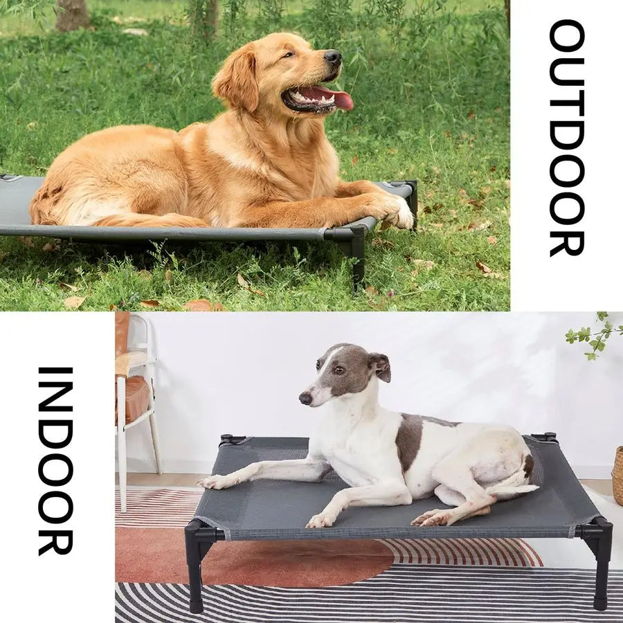 Elevated Outdoor Dog Bed Raised Cot for Large Dogs, Heavy Duty Pet Cots Waterproof, Cooling, Washable Breathable Teslin Mesh, Du