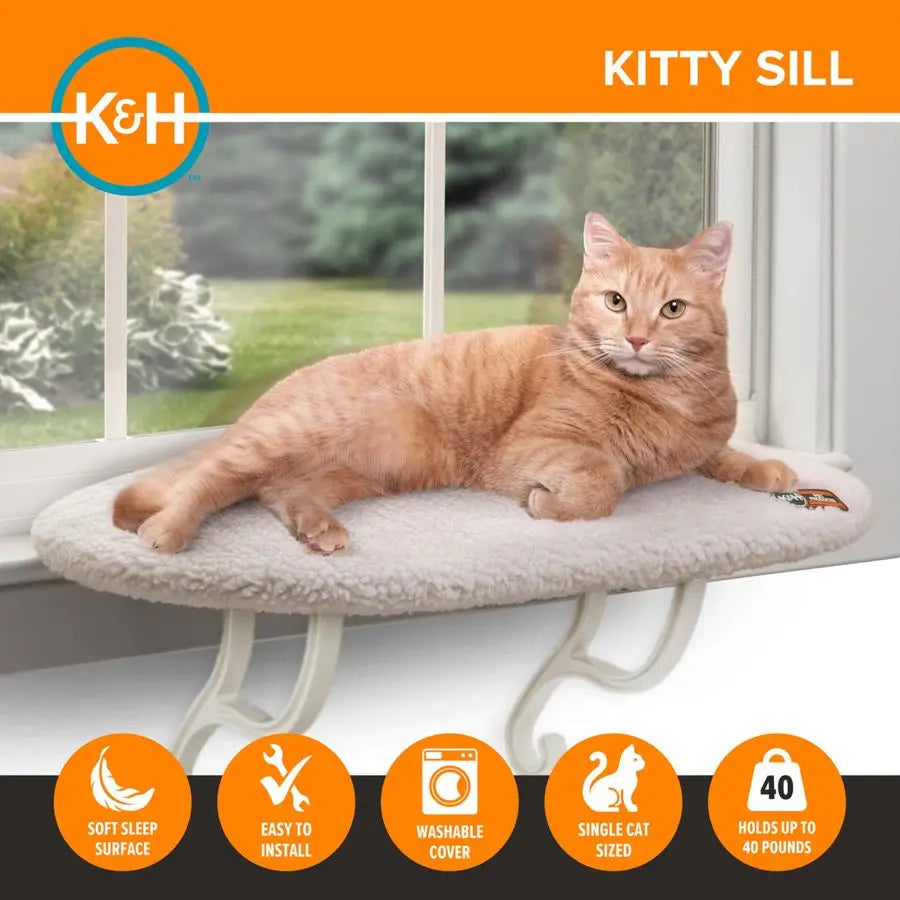 Kitty Sill Cat Window Perch for Large Cats, Orthopedic Window Hammock Bed Holds 40LBS, Washable Cover, Kitty Windowsill Bed Seat
