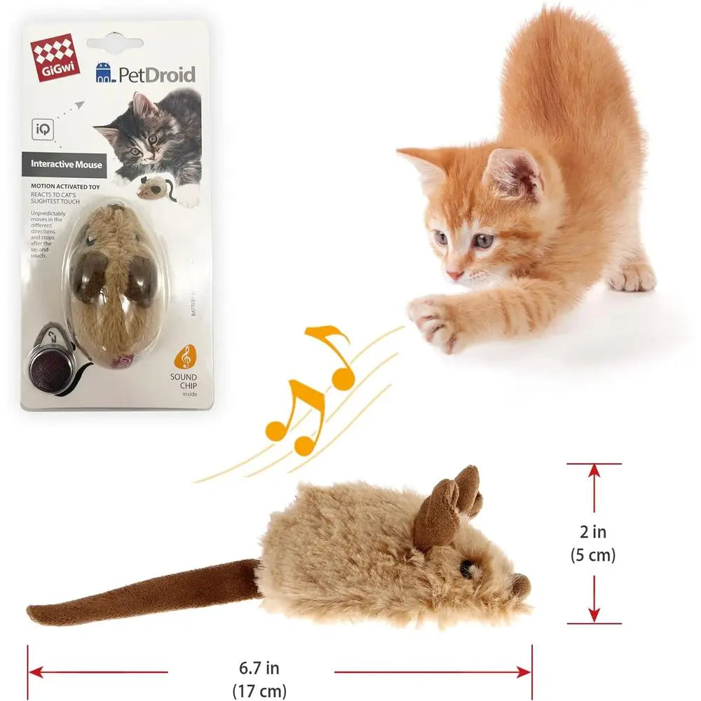 Interactive Cat Toy Mouse, Moving Automatic Cat Toys Mice with Furry Tail, Automatic Squeaky Cat Toys for Kitten Indoor/Outdoor