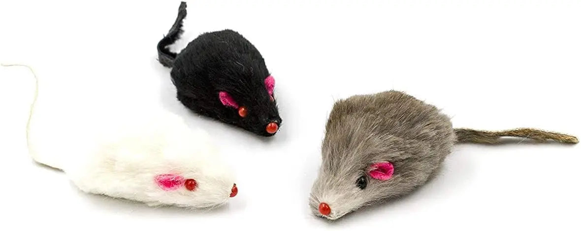 20 Real Rabbit Fur Catnip Mice with Rattle Sound, Interactive Play Toy for Cats