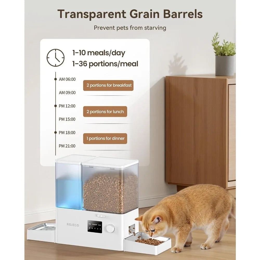 36Cups/8.5L WiFi Automatic Cat Feeder & Water Dispenser, Stainless Steel Bowls, 2-in-1, Large Capacity, APP Control, for Pets