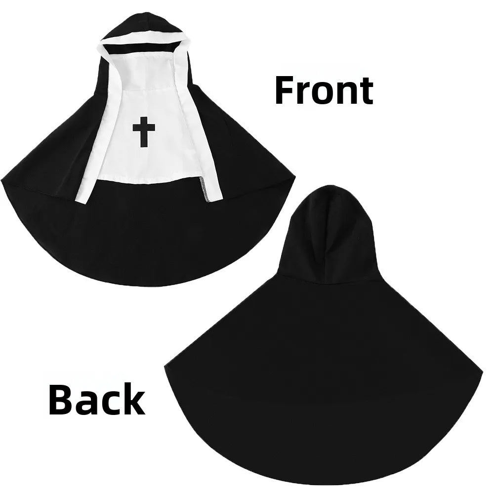 Pet Nun Costume Funny Cosplay Outfit with Cross for Cats And Dogs Halloween Party Dress up Clothes for Small to Medium Puppy