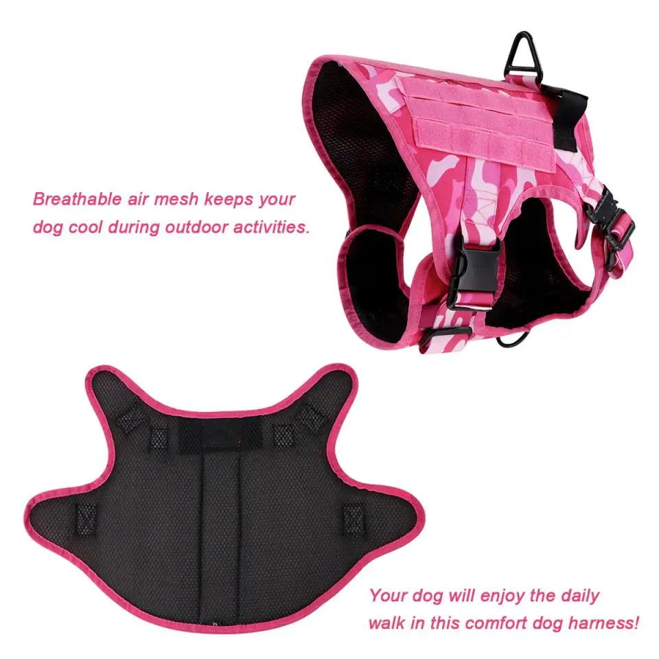 Pink Camo Dog Harness Service Dog Vest for Large Breed Dogs Adjustable Molle Vest Molle Vest with Patchs Hook and Loop Panel