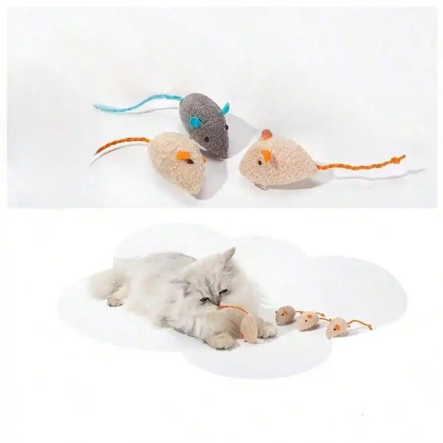 1-10 Pieces Set Rattle Cat Mouse Toy Imitation Fur Cat Mouse Toy Interactive Cat Game Toy Indoor Cat Toy