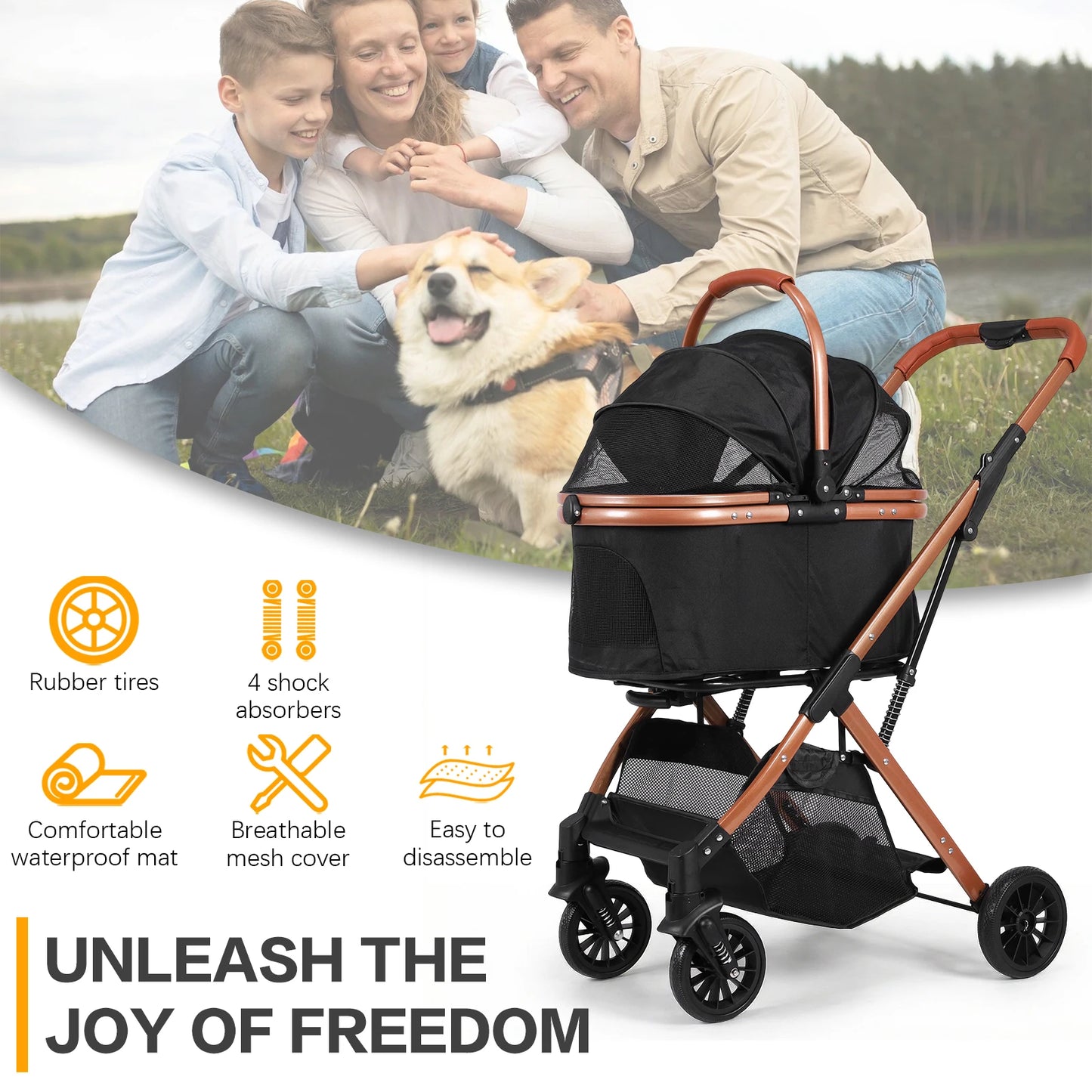 Puppy Cage Jogger Stroller All Terrain 4 Wheels Foldable Travel Jogger Foldable & Ventilated with Sun Shades for Jogging Running