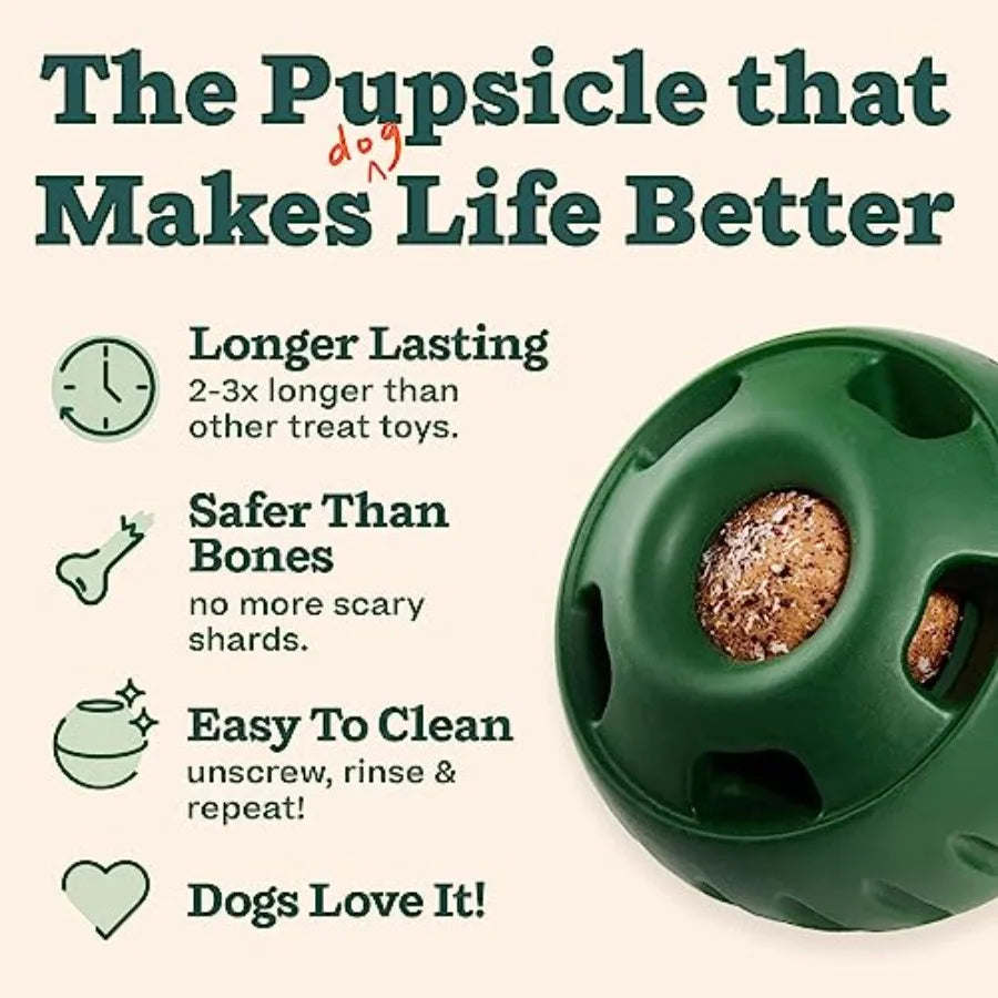 Pupsicle and Treat Tray - Long-Lasting Interactive Dog Ball Toy and Silicone Dog Treat Mold - Keep Your Pup Busy - Easy to Clea