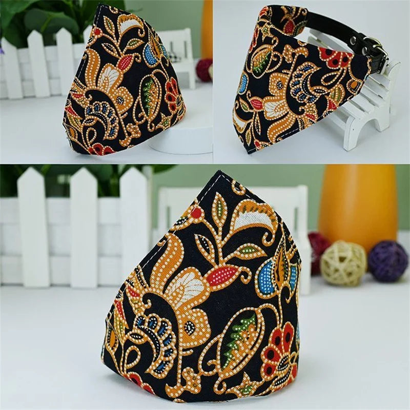 Japanese Style Sphynx Cat Collar for Cats Goats Flower Print Pet Collars with Bandanas Chinchilla mascotas Accessories Scarves