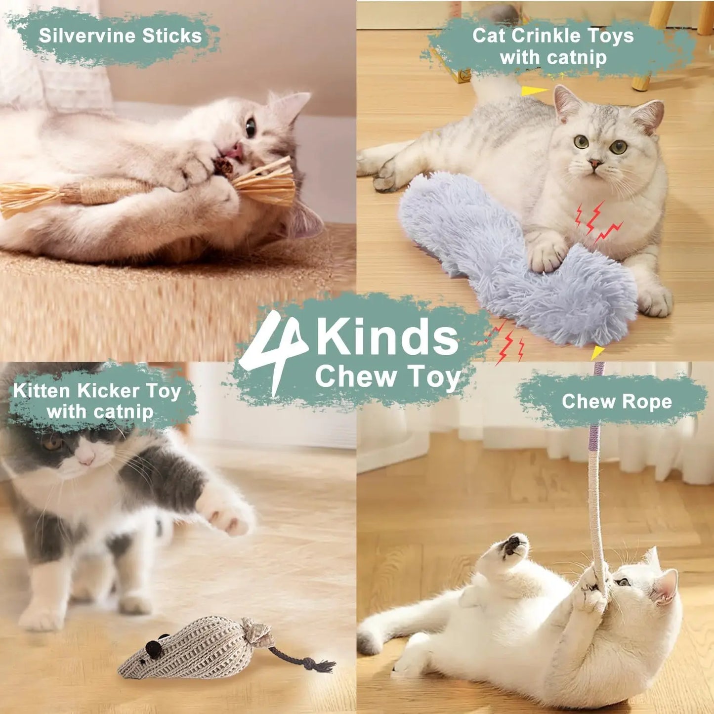 7-in-1 Interactive Cat Toy with Suction Cup, Silvervine Stick, Sisal Rope for Indoor Cats