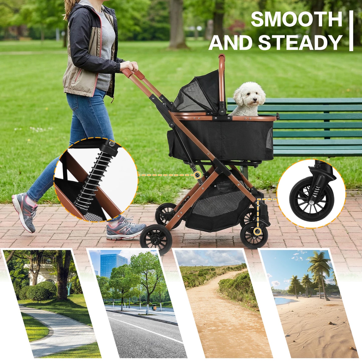 Puppy Cage Jogger Stroller All Terrain 4 Wheels Foldable Travel Jogger Foldable & Ventilated with Sun Shades for Jogging Running