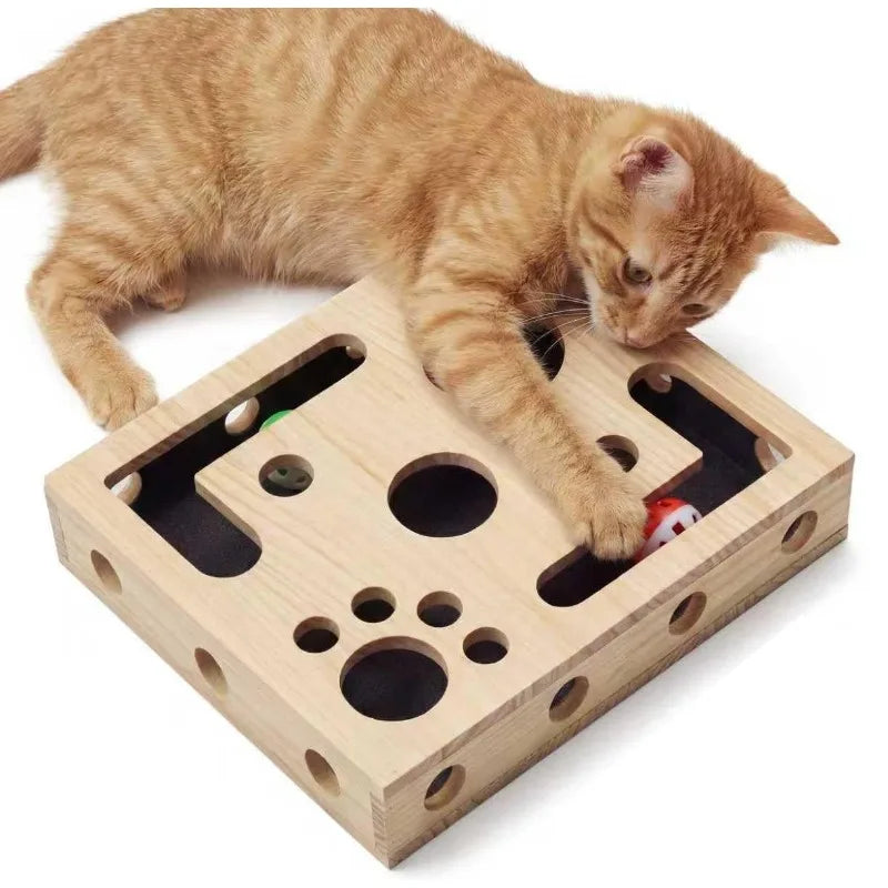A Set Contains 10pcs Cat Nail File Enrichment Box, Interactive Scratch Puzzle Maze Toy W/ Cat Wand & 3 Bell Balls (Stress-Free N