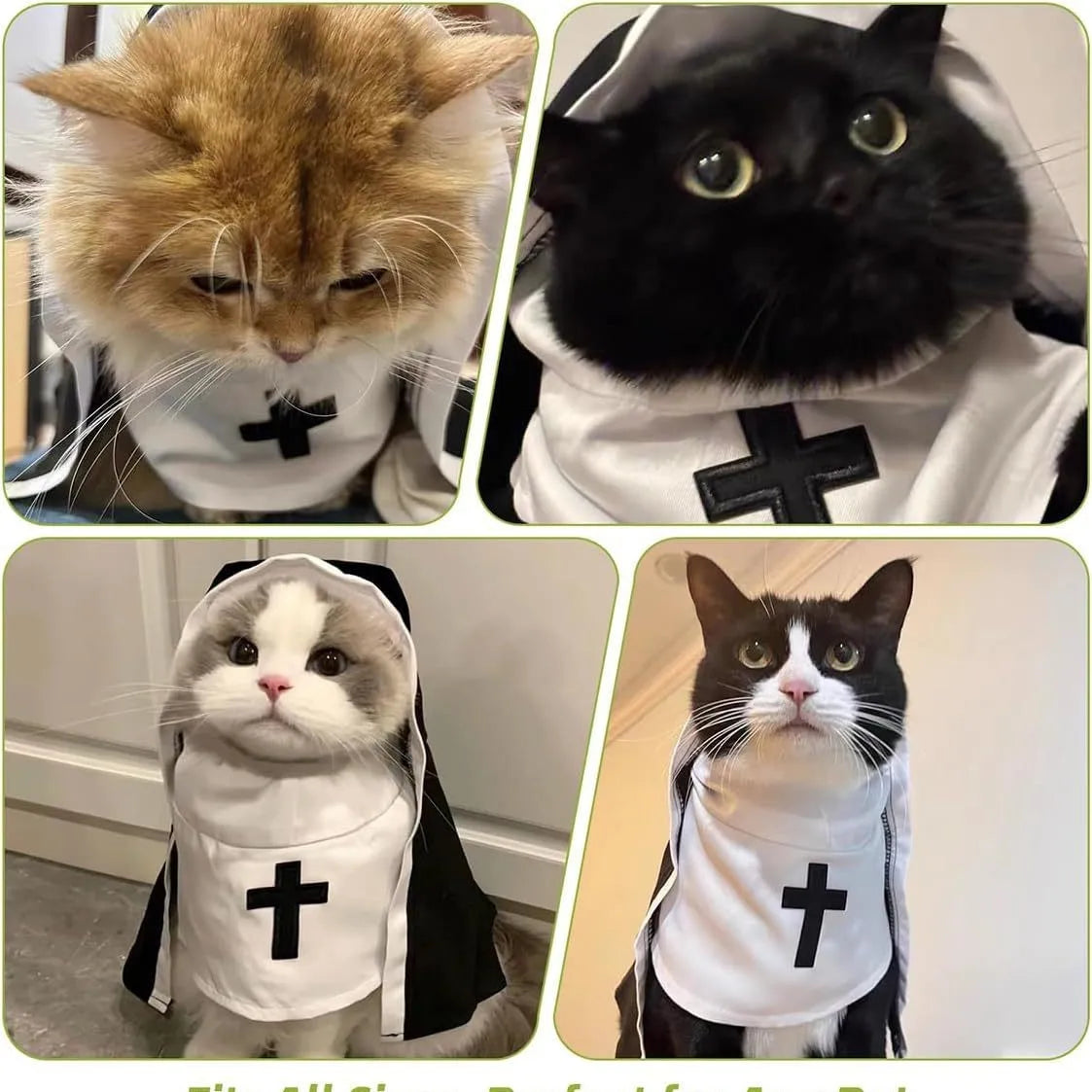 Pet Nun Costume Funny Cosplay Outfit with Cross for Cats And Dogs Halloween Party Dress up Clothes for Small to Medium Puppy
