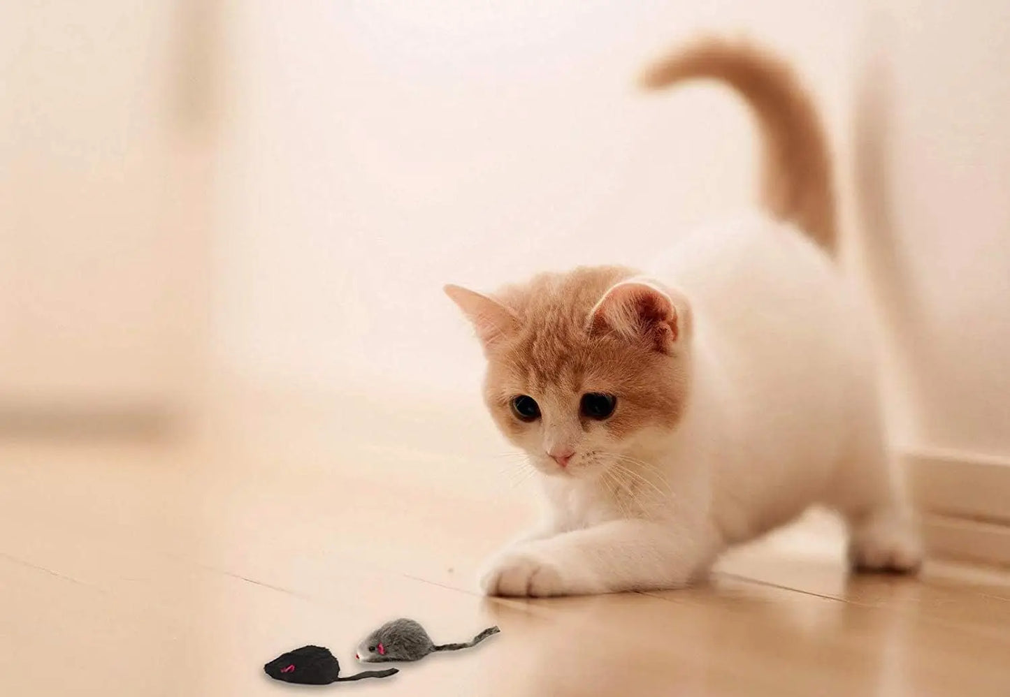 20 Real Rabbit Fur Catnip Mice with Rattle Sound, Interactive Play Toy for Cats