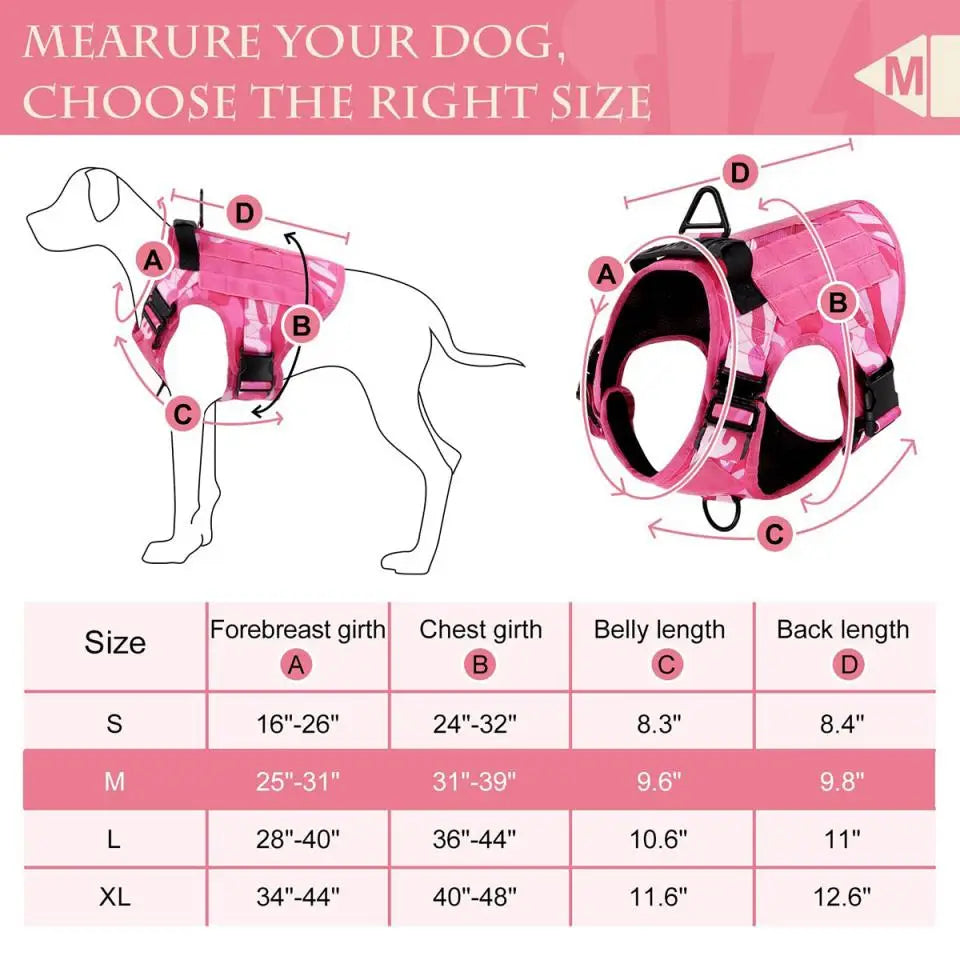 Pink Camo Dog Harness Service Dog Vest for Large Breed Dogs Adjustable Molle Vest Molle Vest with Patchs Hook and Loop Panel