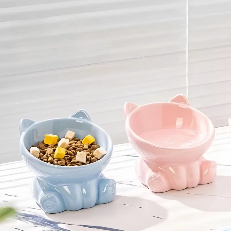 Cat Bowl Pet Accessories Ceramic Diagonal High Feet Cute Protection Cervical Spine Dog Bowl Drink Water Bowl Pet Supplies