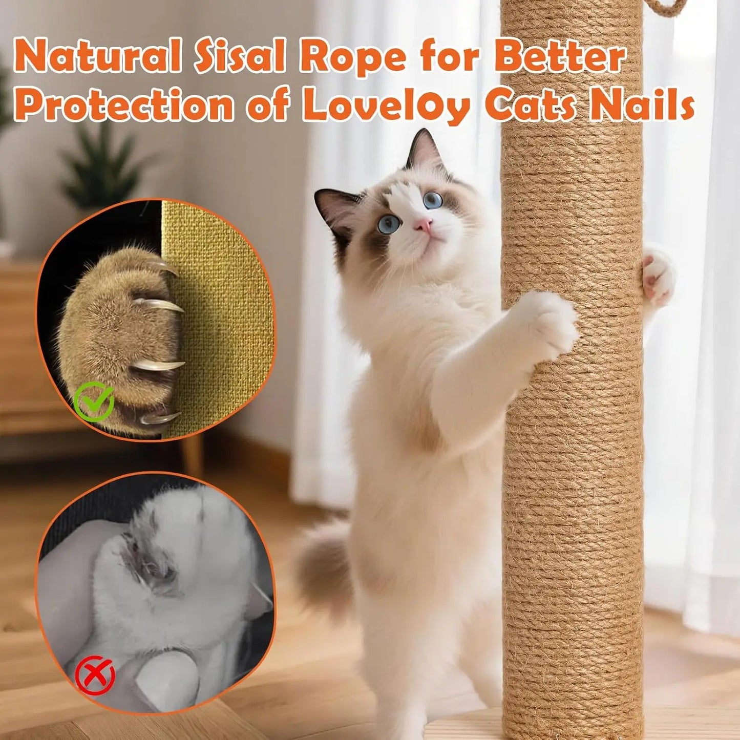 Sisal Cat Scratching Post for Indoor Cats with 2-Tier Ball Track, Interactive Kitten Toy Set with Teaser Wand and Rolling Balls