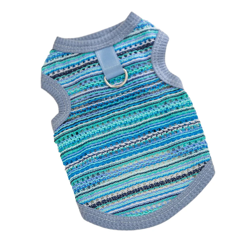 Striped Dog Vest with D-Ring and Breathable Eyelet Design Perfect Summer and Spring Clothes for Small Dogs and Cats Stylish