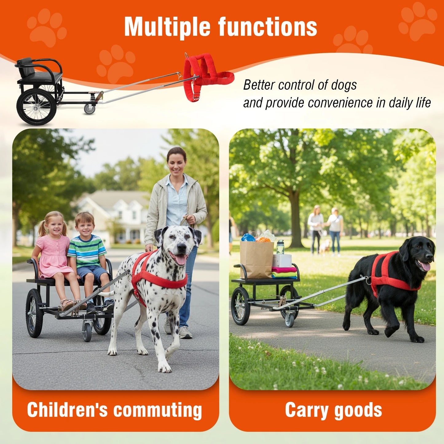 Dog Carts for Owners To Take Pets To Shopping Dogs Pulling Stroller Cart W/ Seat 40-60KG Double Brake