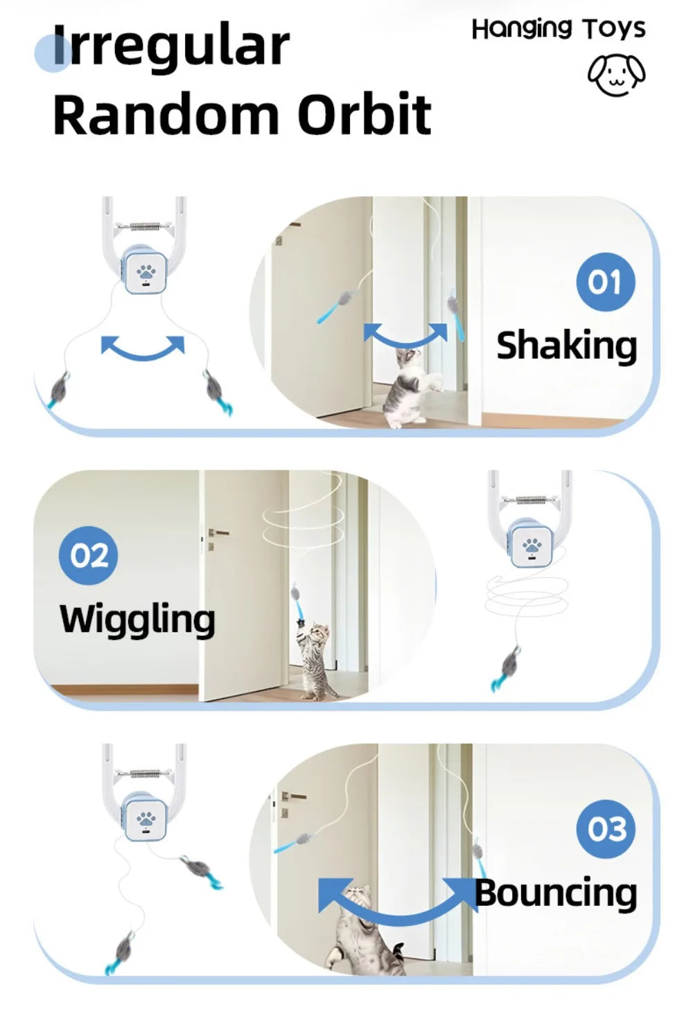 Self-Playing Cat Toy， Automatic Retractable Door Hanging Teaser for Indoor Cats， Boredom Buster Exercise Toy