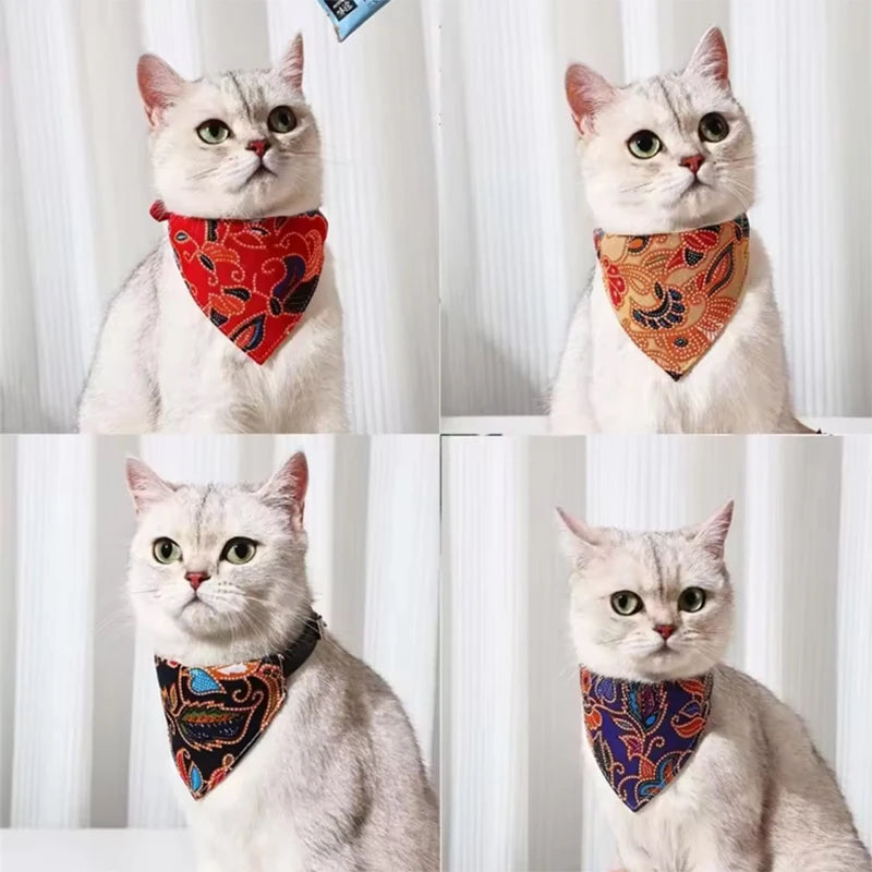 Japanese Style Sphynx Cat Collar for Cats Goats Flower Print Pet Collars with Bandanas Chinchilla mascotas Accessories Scarves