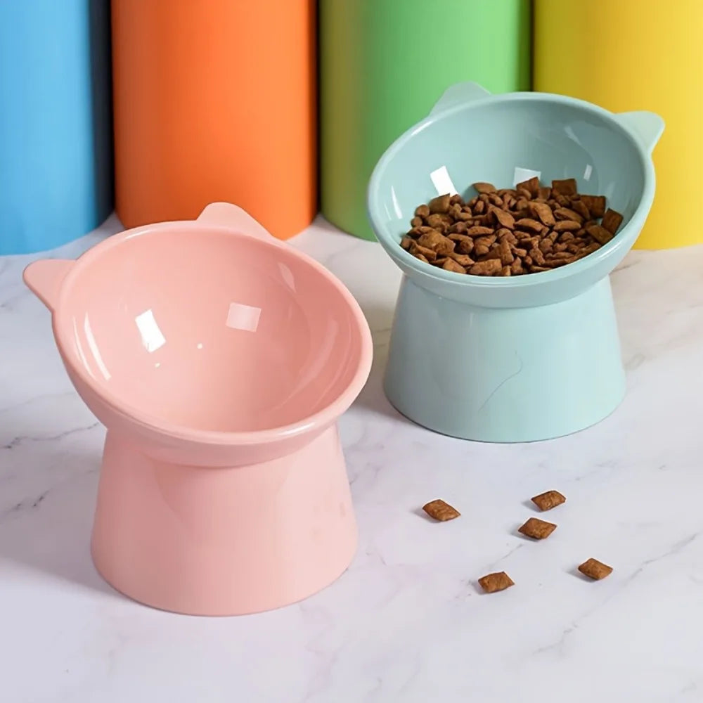 Elevated Cat Bowls Set with Cat-Ear Shape, Raised Heavy-Duty Feeder with Anti-Slip Base & Comfort Neck Design for Indoor Cats