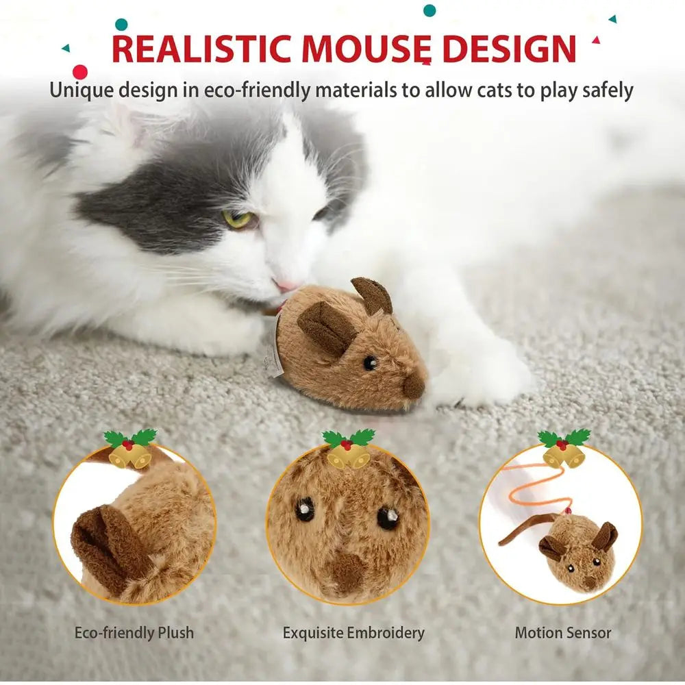 Interactive Cat Toy Mouse, Moving Automatic Cat Toys Mice with Furry Tail, Automatic Squeaky Cat Toys for Kitten Indoor/Outdoor