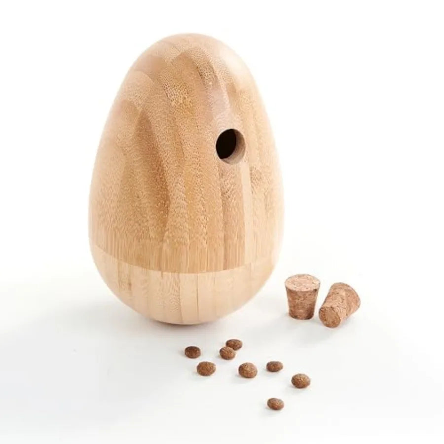 Bamboo Treat Dispenser Wobble Toys Enrichment Puzzle Food Dispenser Ball Toy IQ Training for Small Medium Dog